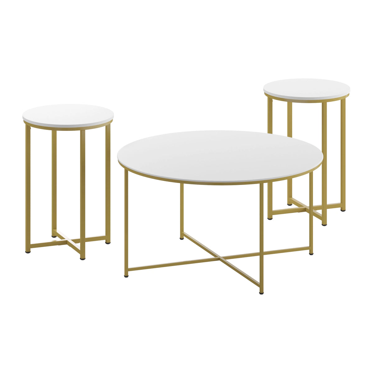 White Laminate 3 Piece Coffee and End Table Set T589