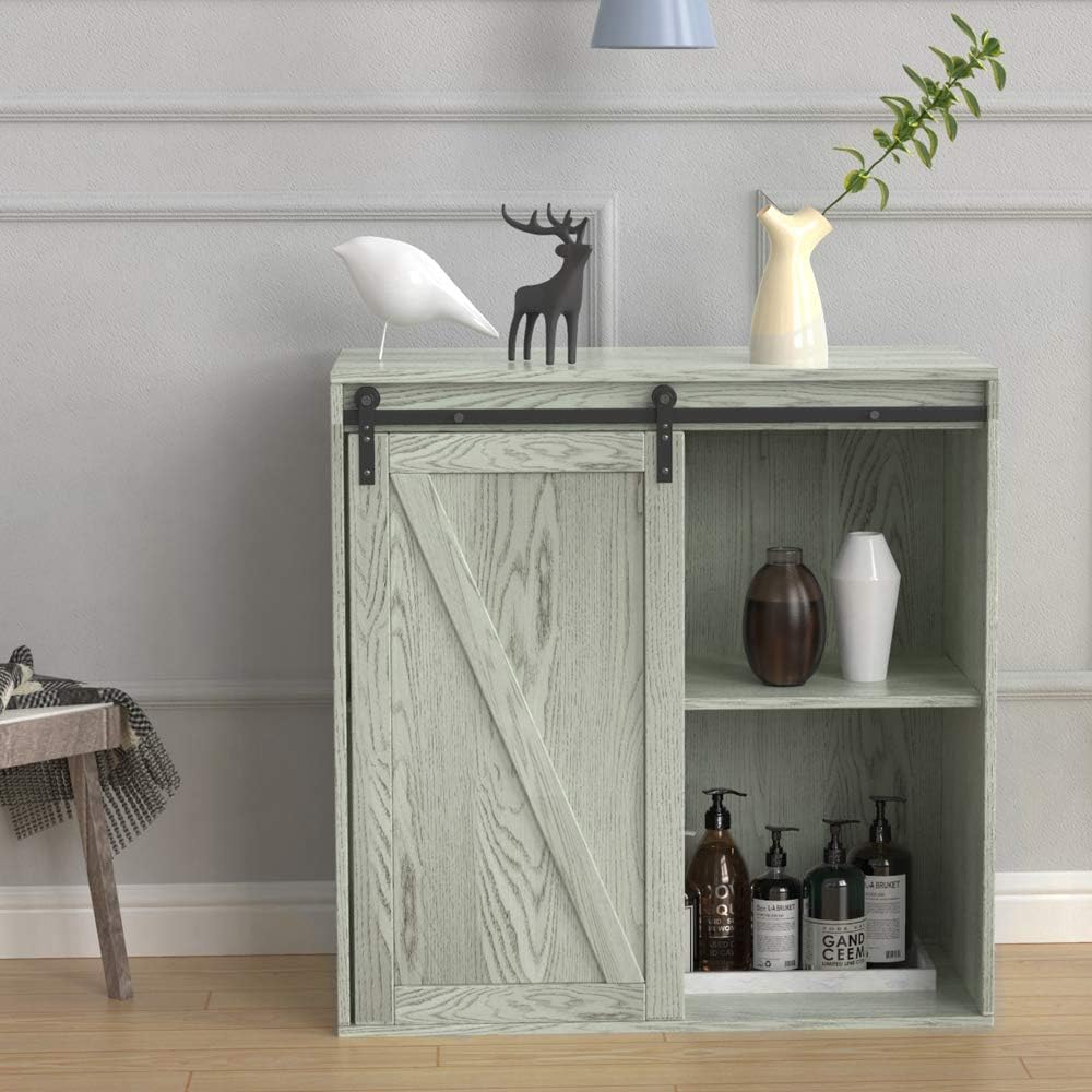 Small Wooden Storage Cabinet with Sliding Door and 2 Layer Shelf K181265