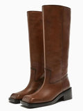 Square Toe Flat Knee Boots Y678