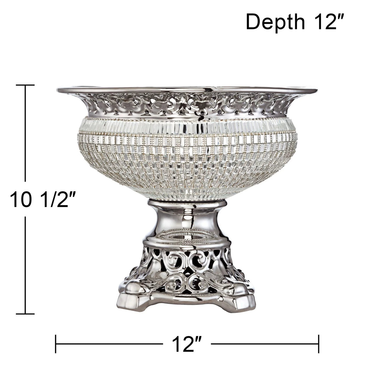 10 1/2" High Crystal and Silver Ceramic Bowl F7459