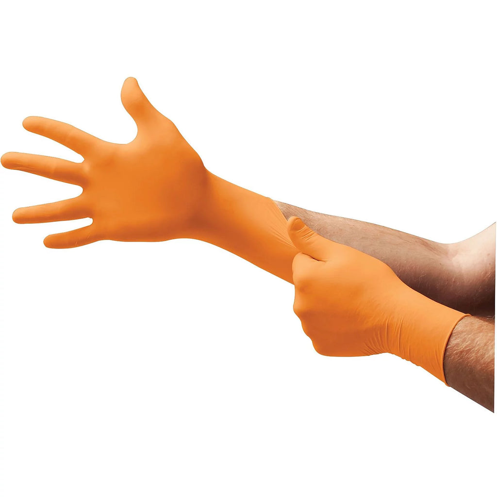 Hi-Viz Orange Nitrile Exam Gloves Powder-Free Size Medium 100/BX R79008