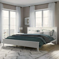 White Platform Bed with Headboard, Wood Bed Frame with Slat Support T679915