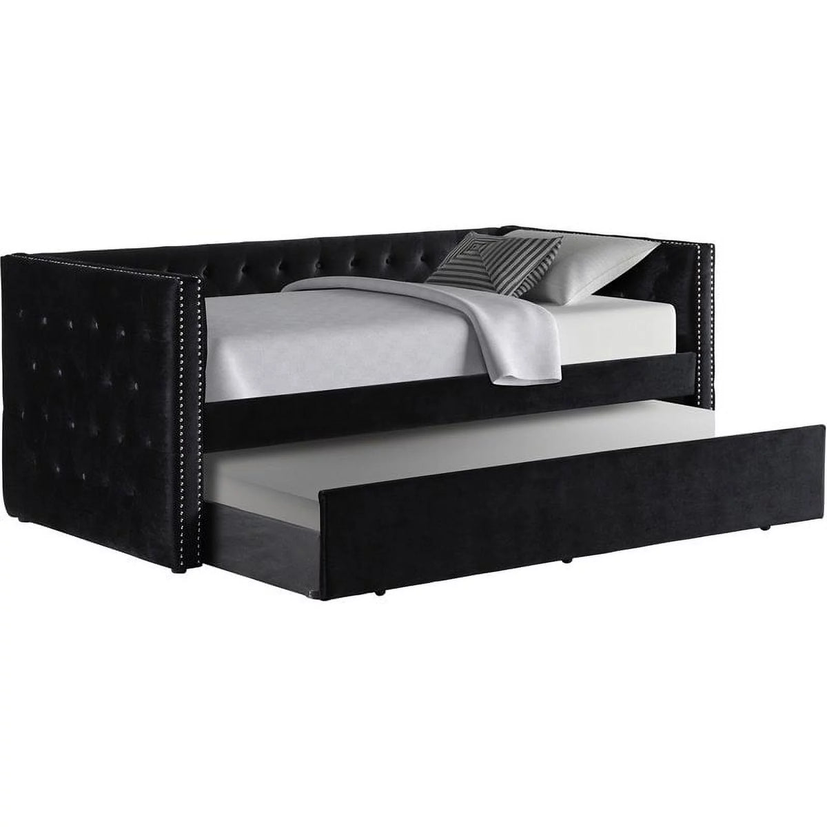 Black Tufted Fabric Daybed with Trundle M897182