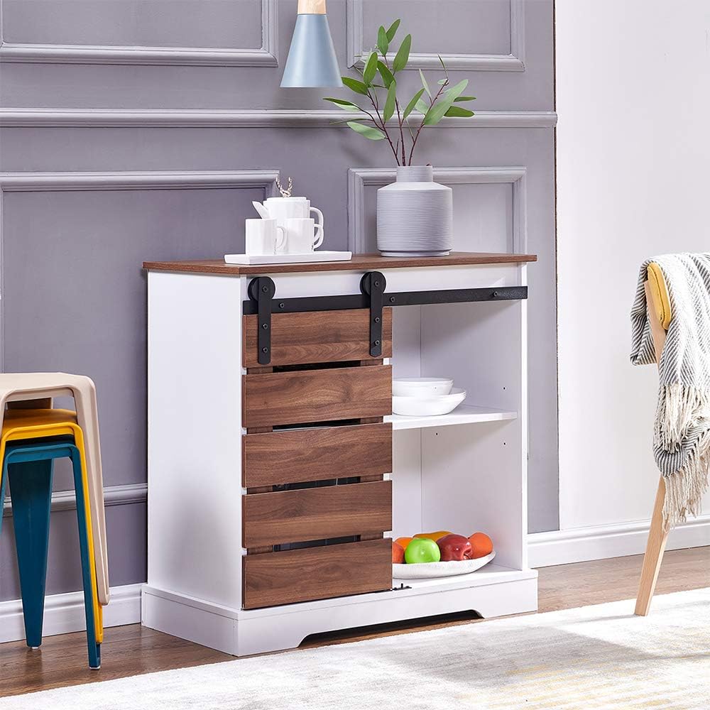 Small Wooden Storage Cabinet with Sliding Door and 2 Layer Shelf K181265