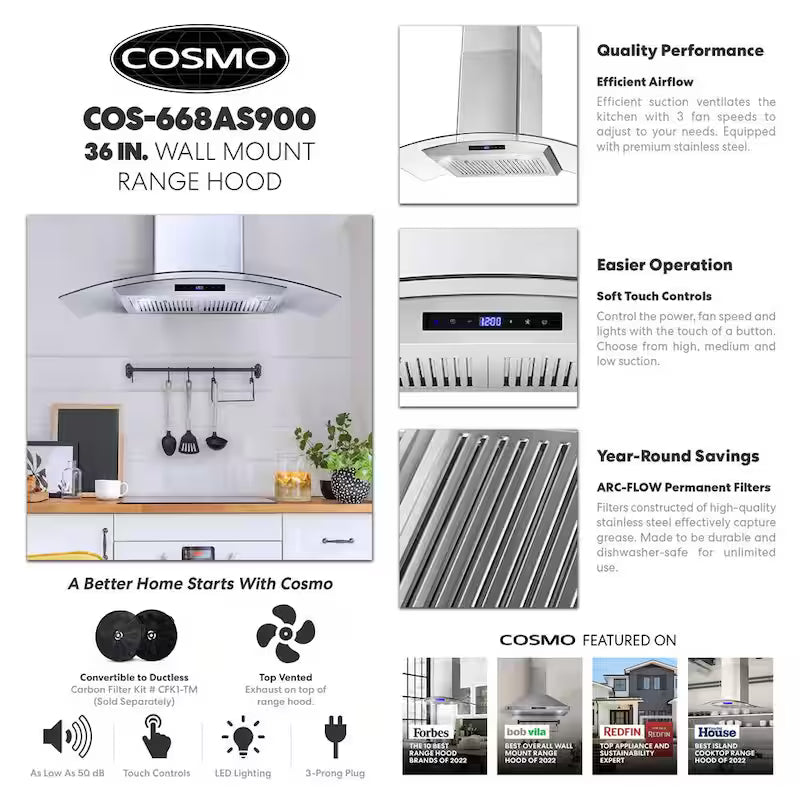 36 in. Stainless Steel Wall Mount Range Hood J20931
