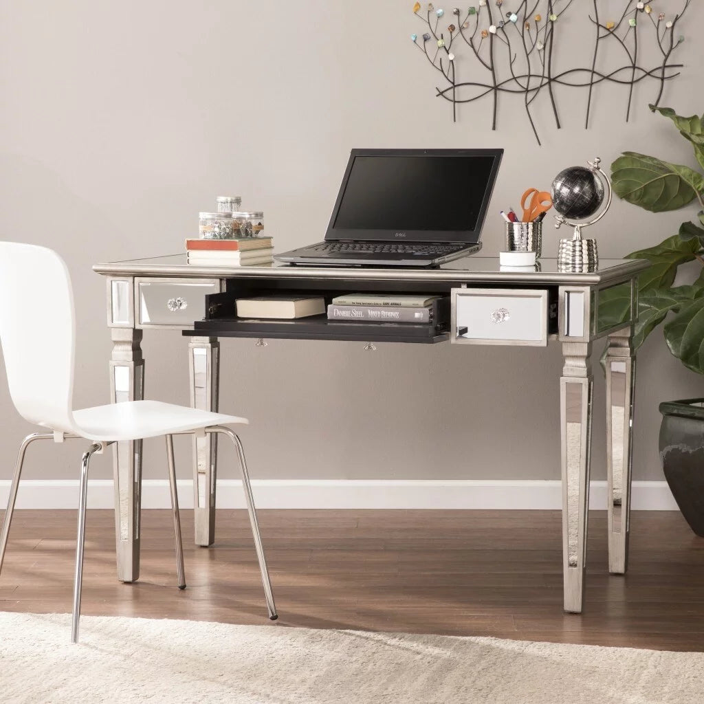 Silver Matte Mirrored Writing Desk P235