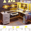 L Shaped Computer Desk with Power Outlet and LED Strip, Black I199