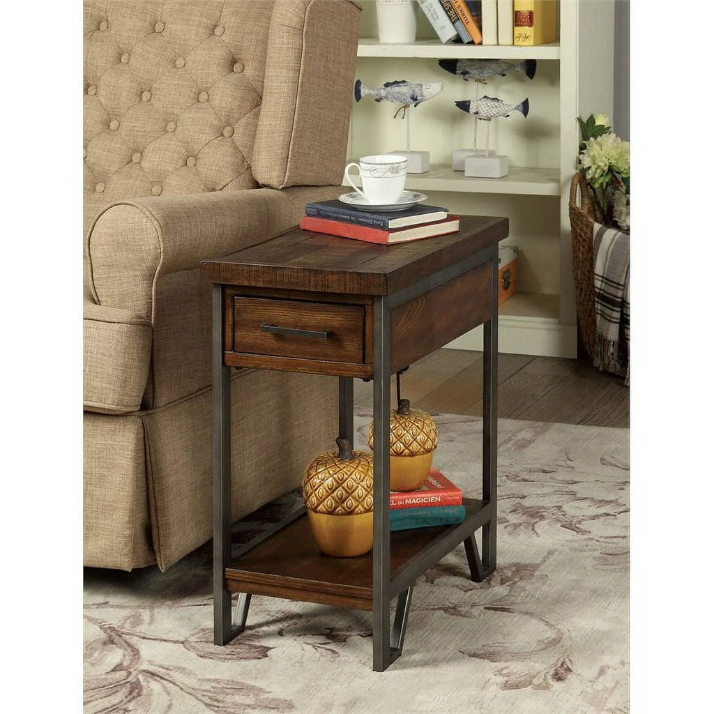 Rustic Wood 1-Drawer Side Table F53613