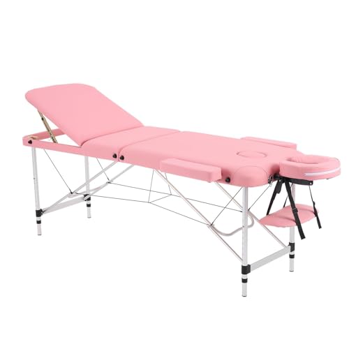 Portable Aluminum Alloy 3 Folding Massage Table with Backrest White Z548