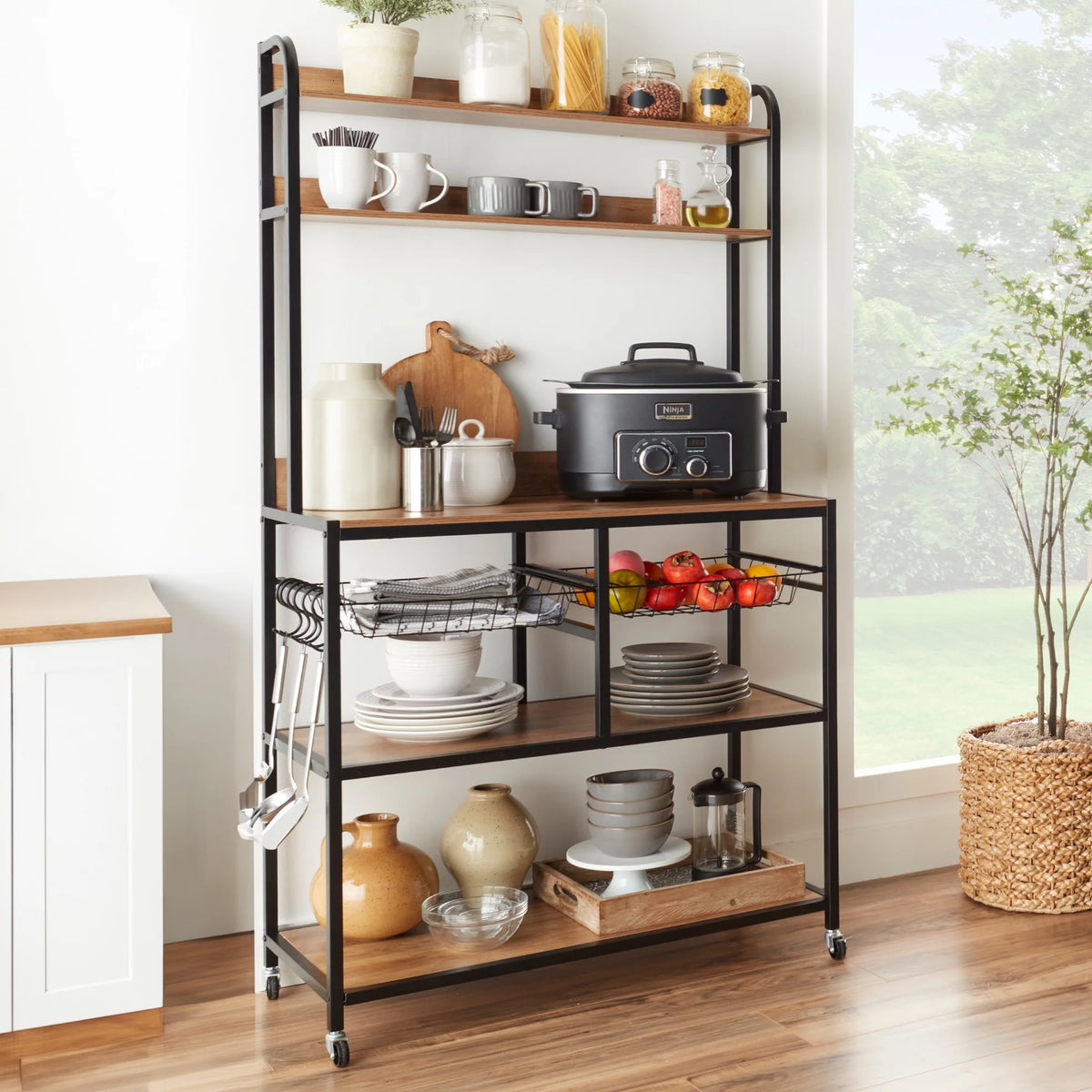 67in Counter-Height Baker's Rack with Locking Wheels D7435