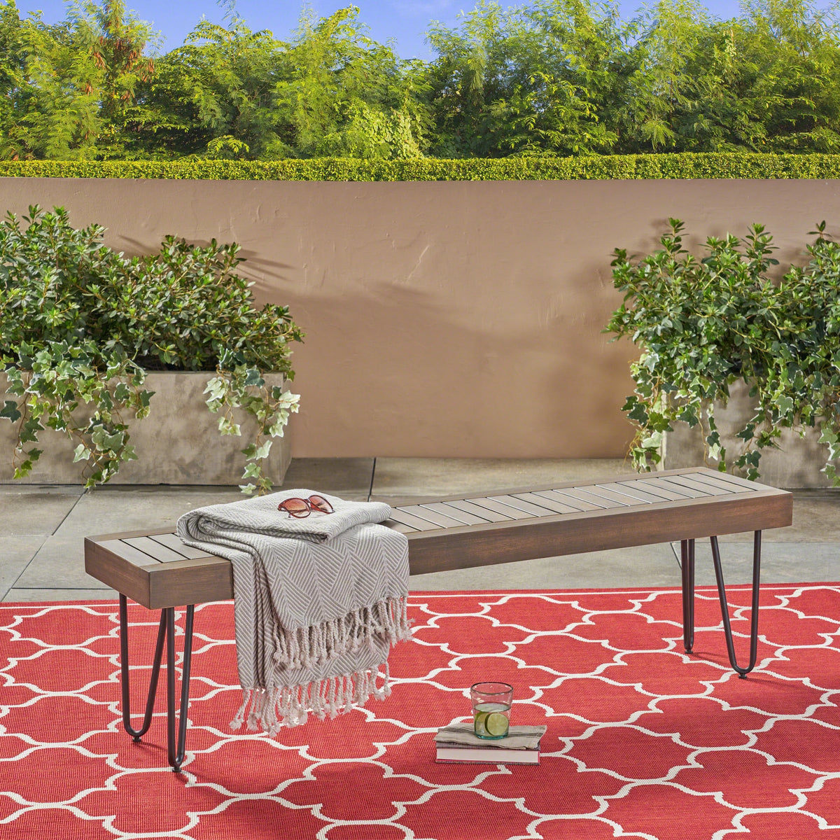 Grey Acacia Wood and Metal Bench P5815