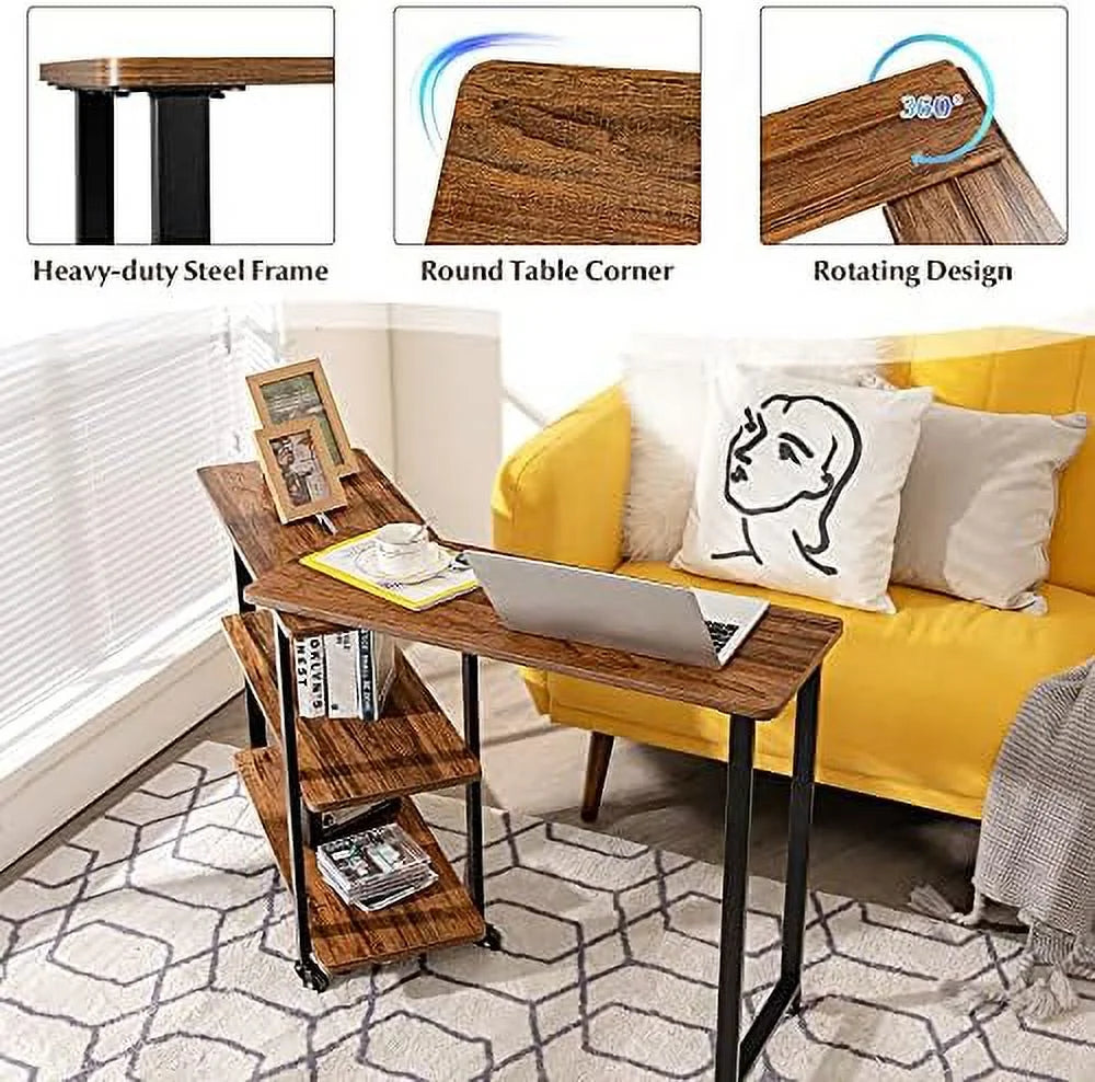 L-Shaped Corner Desk with 2-Tier Mobile End Table O3818