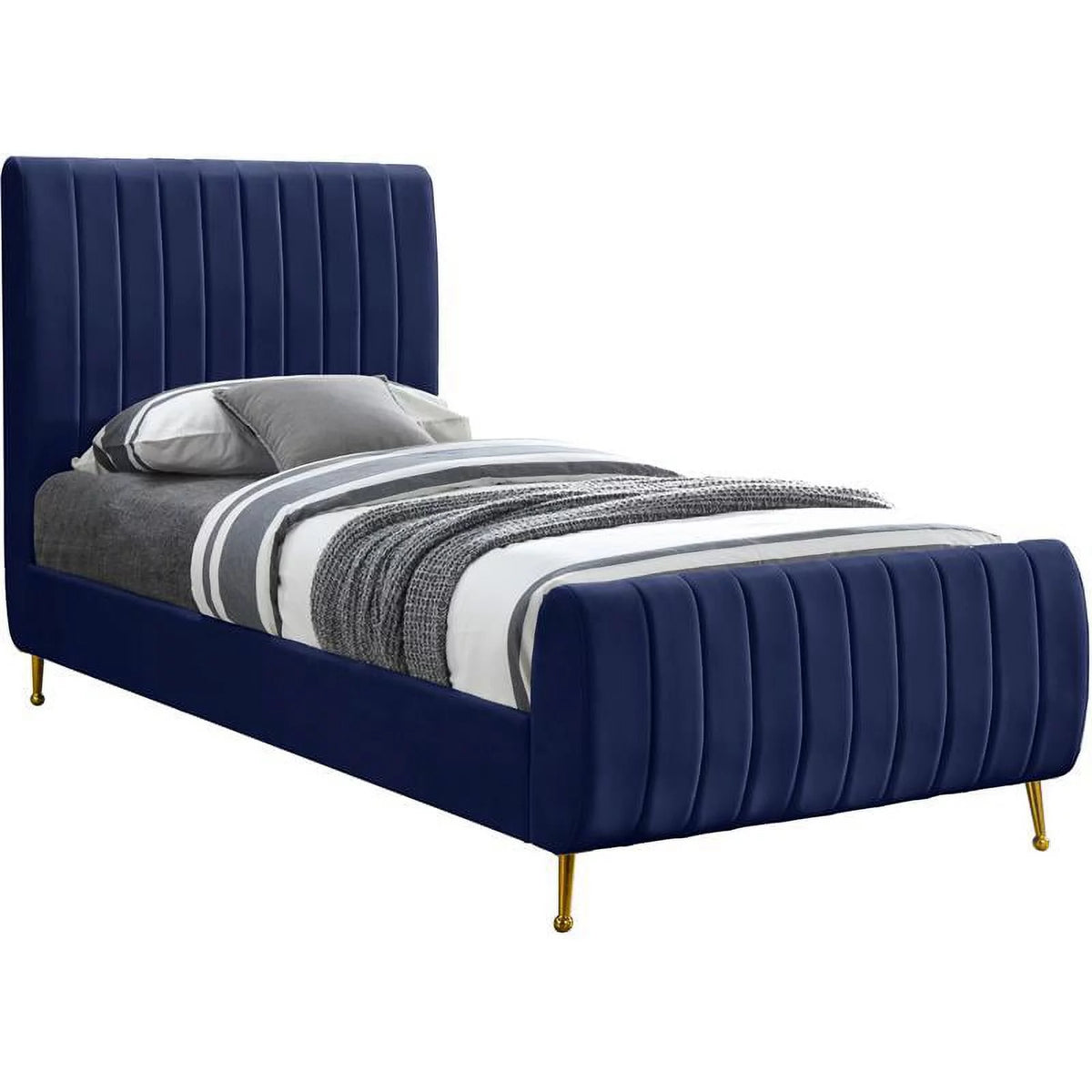 Navy Velvet Twin Bed C4569