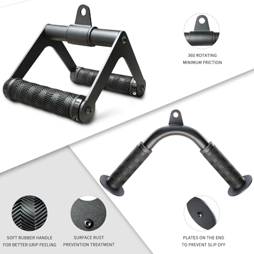 Cable Machine Attachment Set with Tricep Rope, V Bar, Double D Handle, Ankle & Wrist Straps T51146