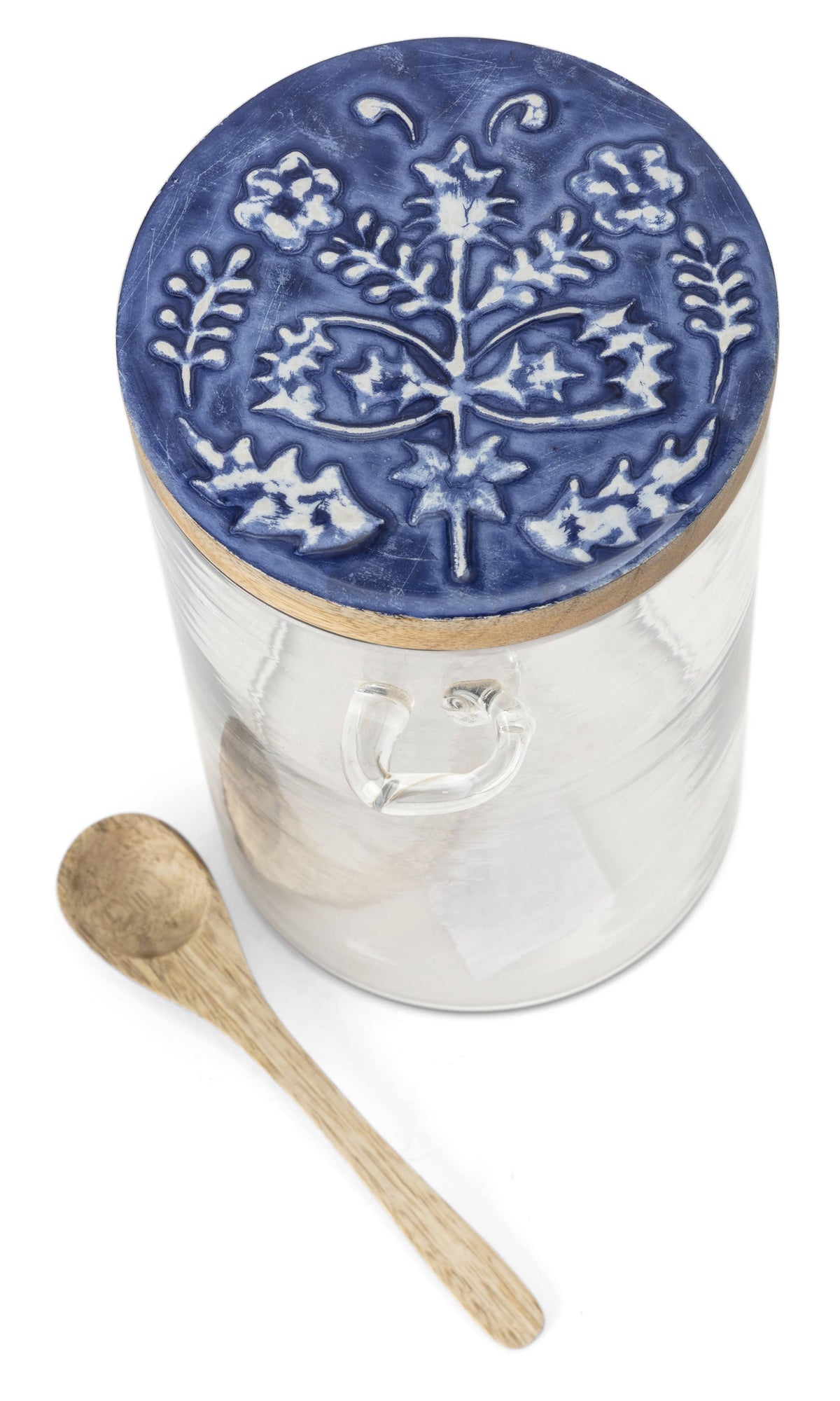 Glass Canister with Wooden Lid and Spoon Set of 3 C120