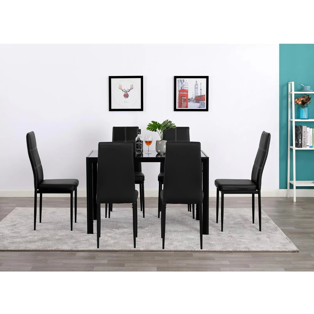 Black 7 Piece Glass Metal Dining Set A22762