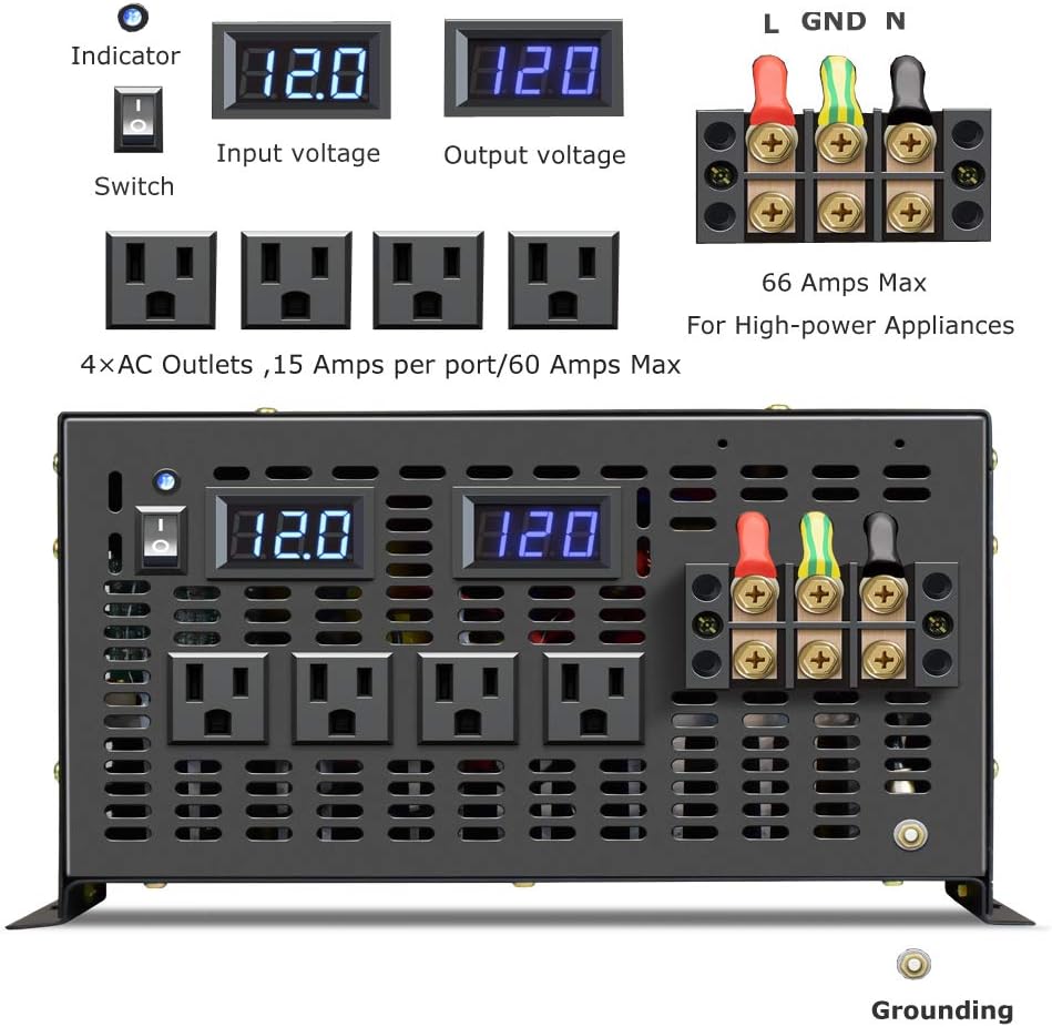 8000 Watt Pure Sine Wave Inverter 12V DC to 120V AC N614551