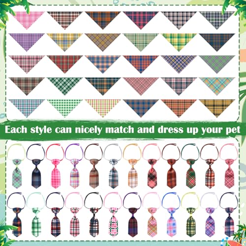 108 Pcs Dog Bandanas Bow Tie Set Plaid Pattern Adjustable Washable Reversible M3004