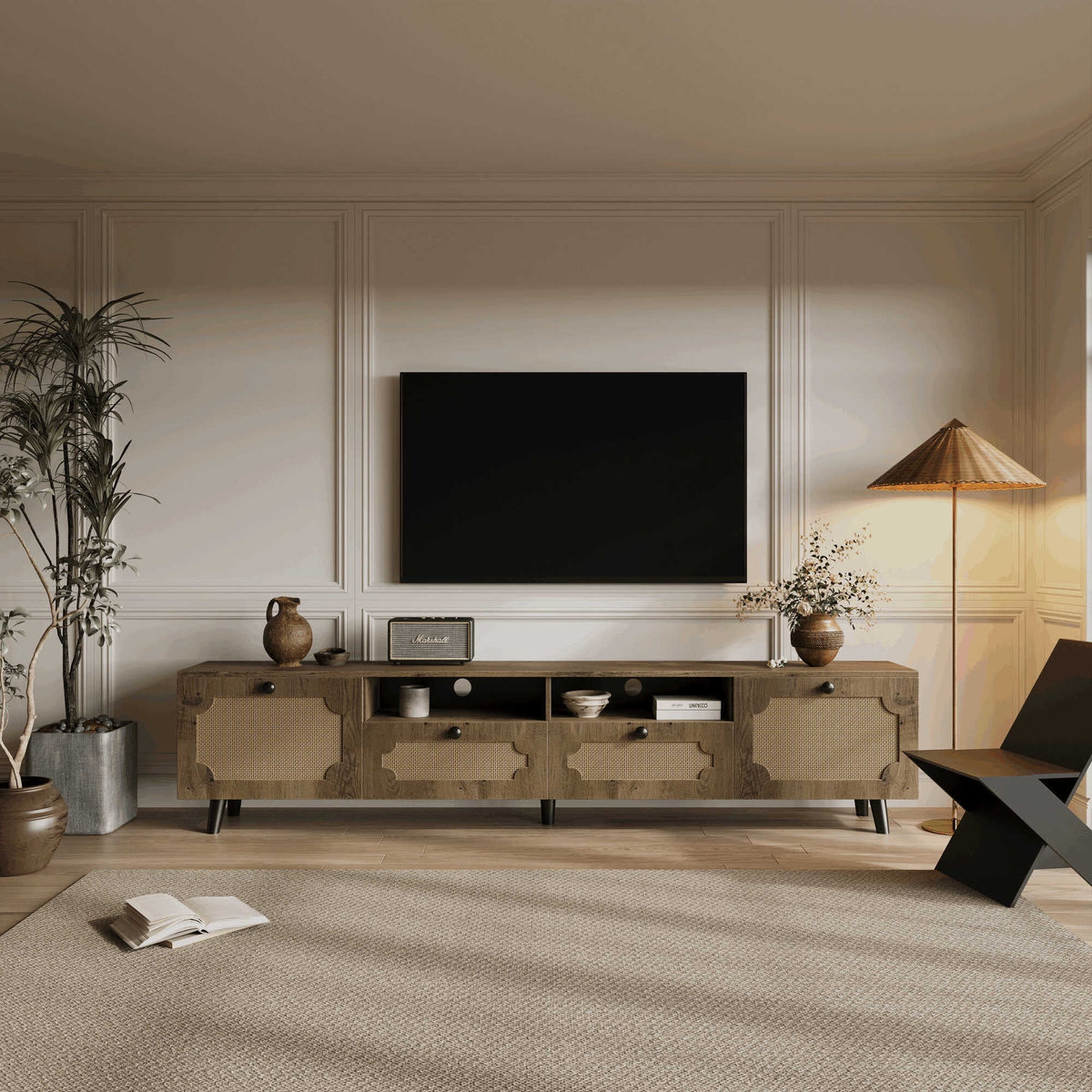 Brown Rattan TV Cabinet with 65 Inch TV Z270