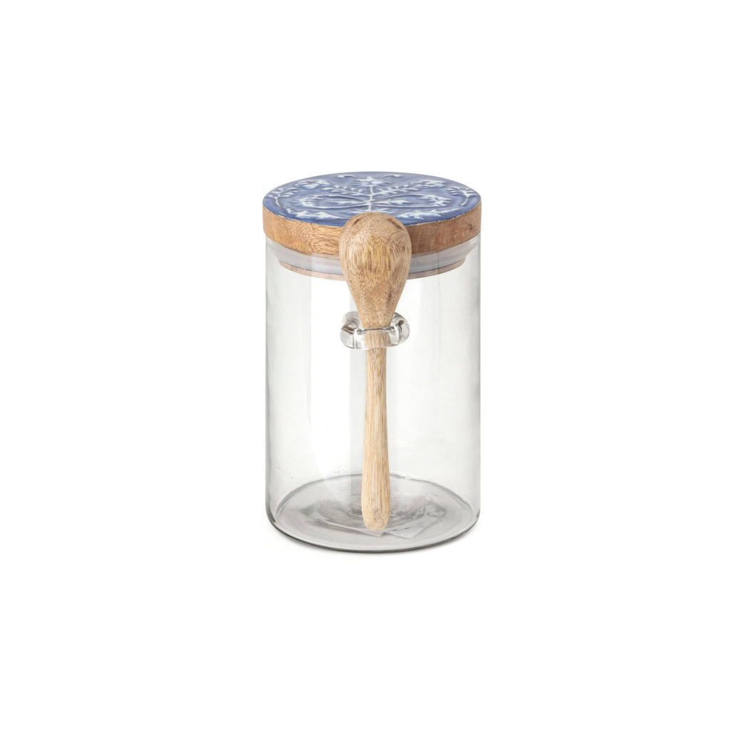 Glass Canister with Wooden Lid and Spoon Set of 3 C120