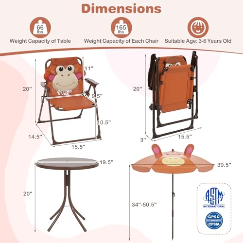 Kids Picnic Table with 2 Folding Chairs and Adjustable Umbrella M2758