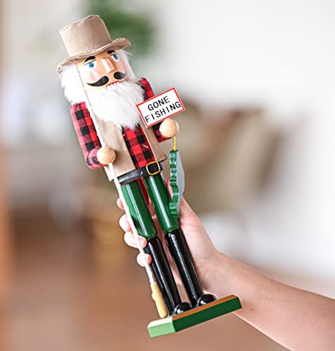 Red and Green Wooden Fisherman Nutcracker 15" Y79398