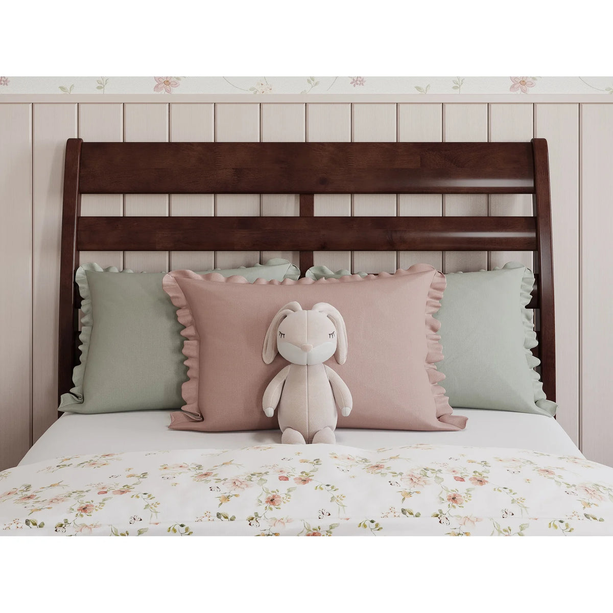 Twin Wood Low Profile Platform Bed in Walnut O320894
