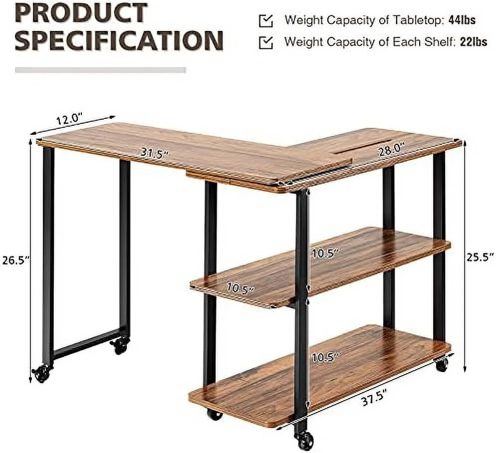 L-Shaped Corner Desk with 2-Tier Mobile End Table O3818