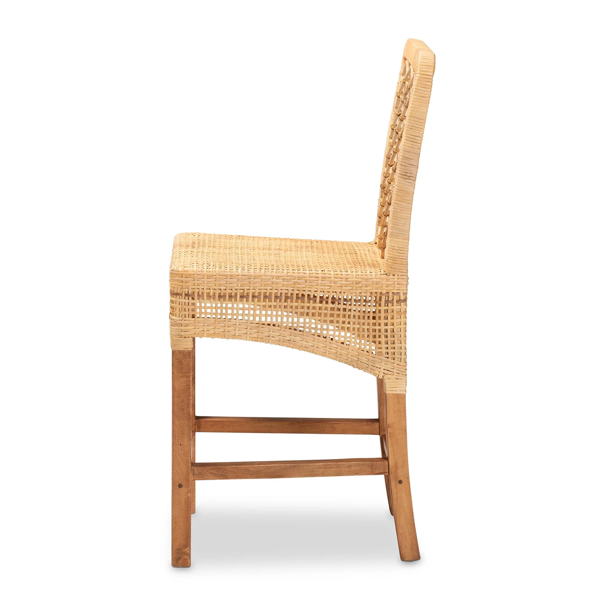 Natural Rattan and Walnut Brown Wood Counter Stool L92651