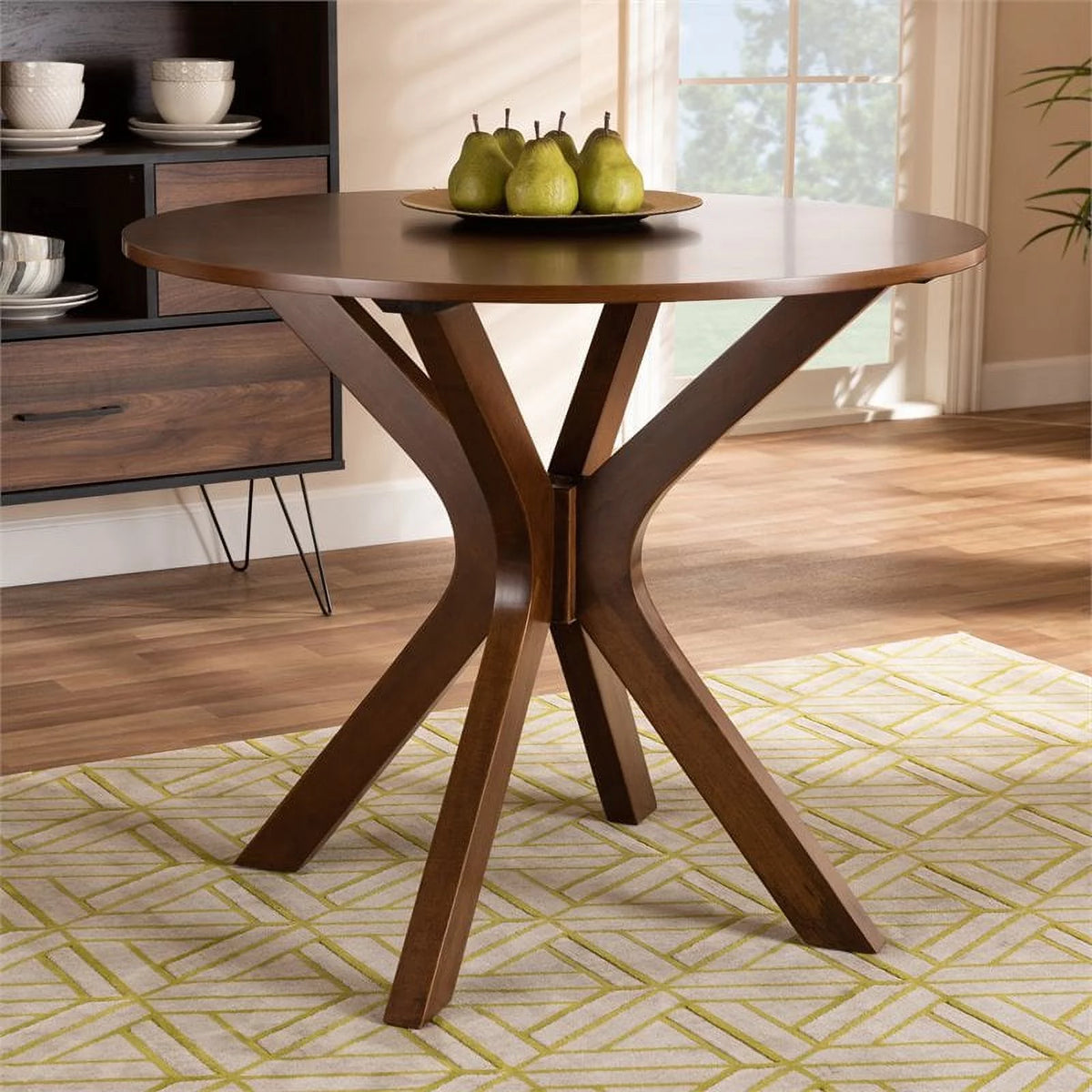 Mahogany Walnut Brown Round Wood Dining Table U4403