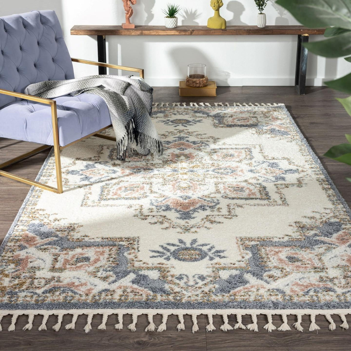 Cream 8x10 Southwestern Medallion Area Rug W18851