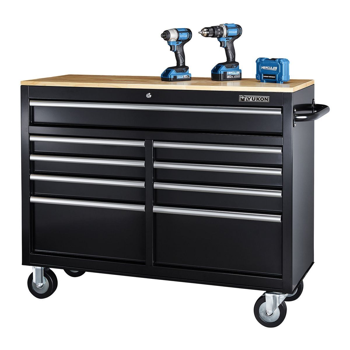 Black 9-Drawer Mobile Storage Cabinet with Solid Wood Top F272096