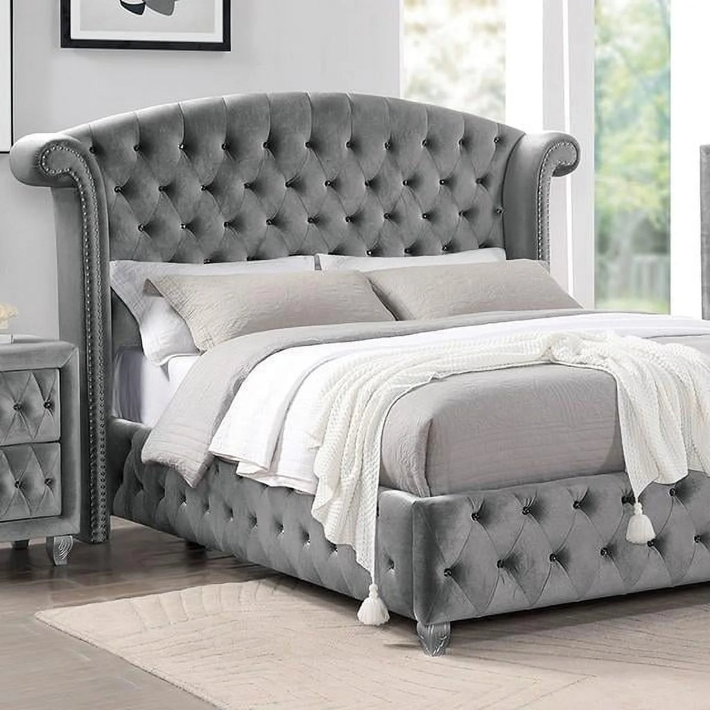 Gray Solid Wood King Bedroom Set 6pcs L9596
