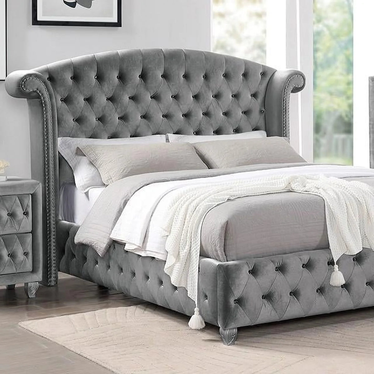 Gray Solid Wood King Bedroom Set 6pcs L9596
