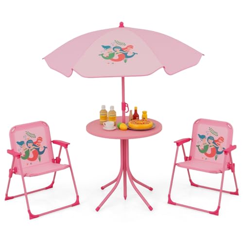 Kids Picnic Table with 2 Folding Chairs and Adjustable Umbrella M2758