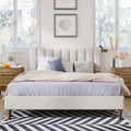 Beige Upholstered Queen Platform Bed Frame with Tufted Headboard D861797