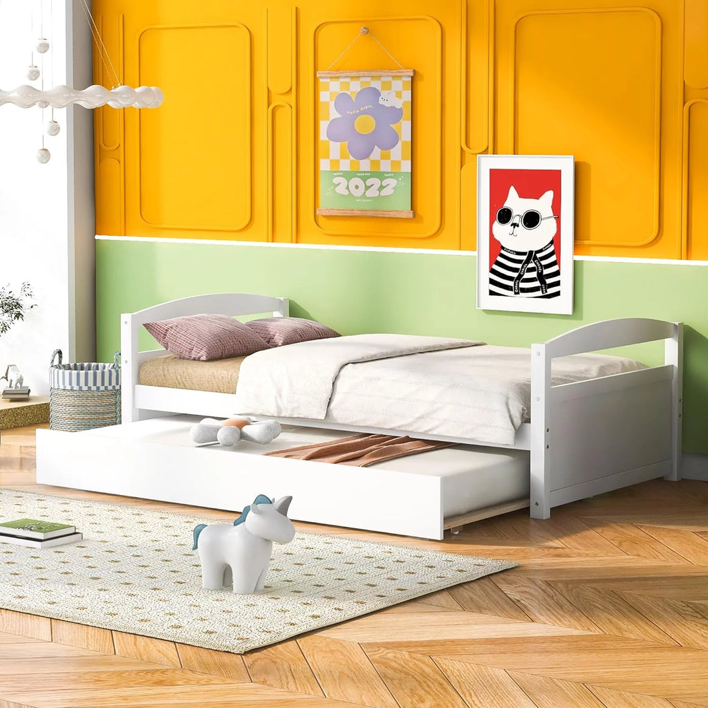 White Wood Daybed With Trundle O564