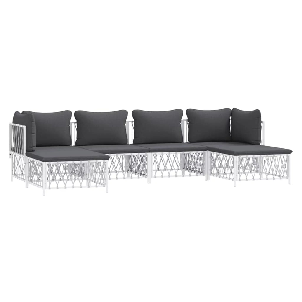 6 Piece Patio Set with Cushions White Steel T4003