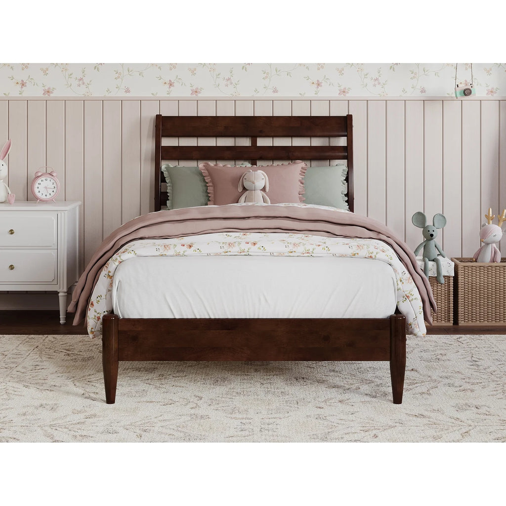 Twin Wood Low Profile Platform Bed in Walnut O320894