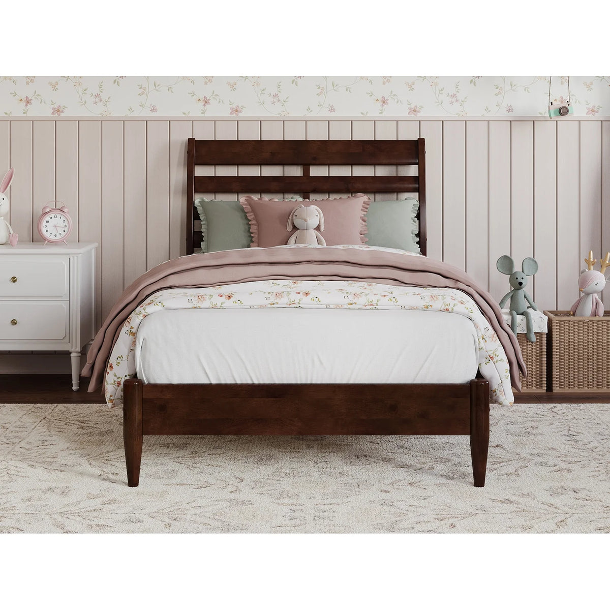 Twin Wood Low Profile Platform Bed in Walnut O320894
