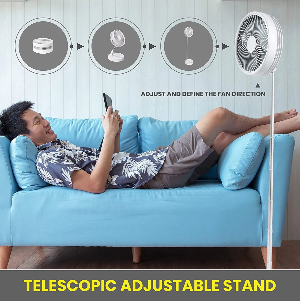 2-in-1 Adjustable Height 40 in. Foldable Portable Rechargeable Floor and Table Fan E4631