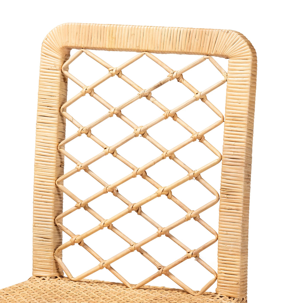 Natural Rattan and Walnut Brown Wood Counter Stool L92651