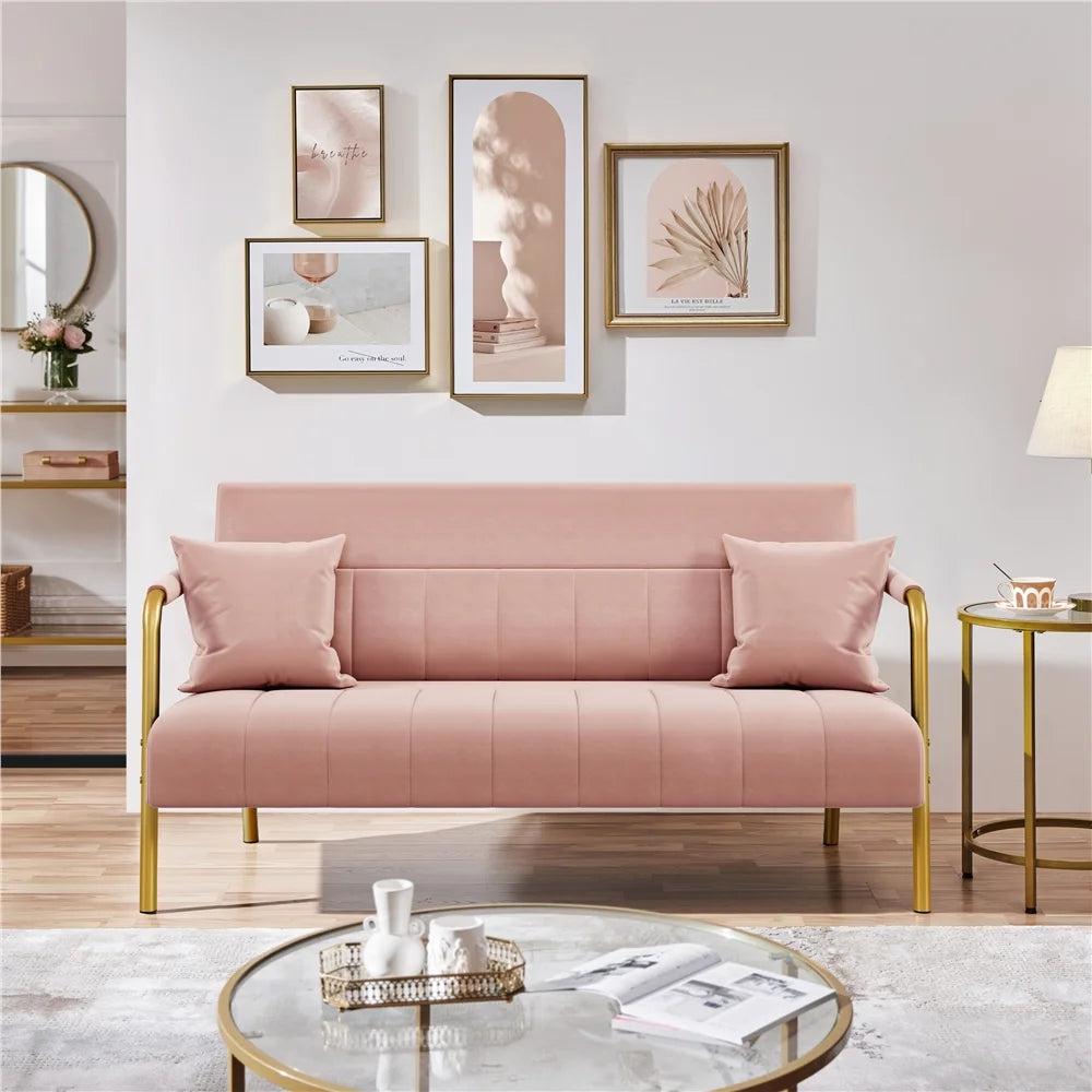 Light Gray Upholstered Sofa Couch with 2 Pillows R444