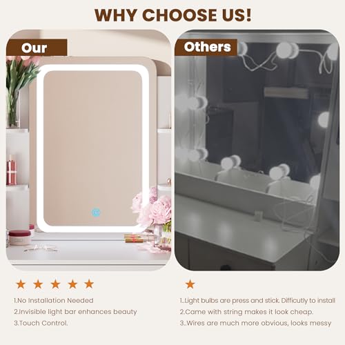 White Small Vanity Desk with Mirror and Lights V135