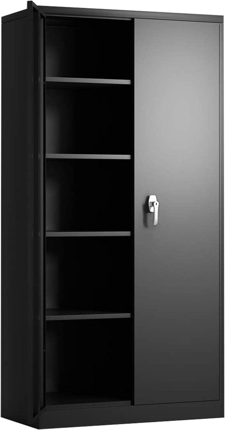 Grey Metal Storage Cabinet with Locking Doors and 2 Adjustable Shelves K98582