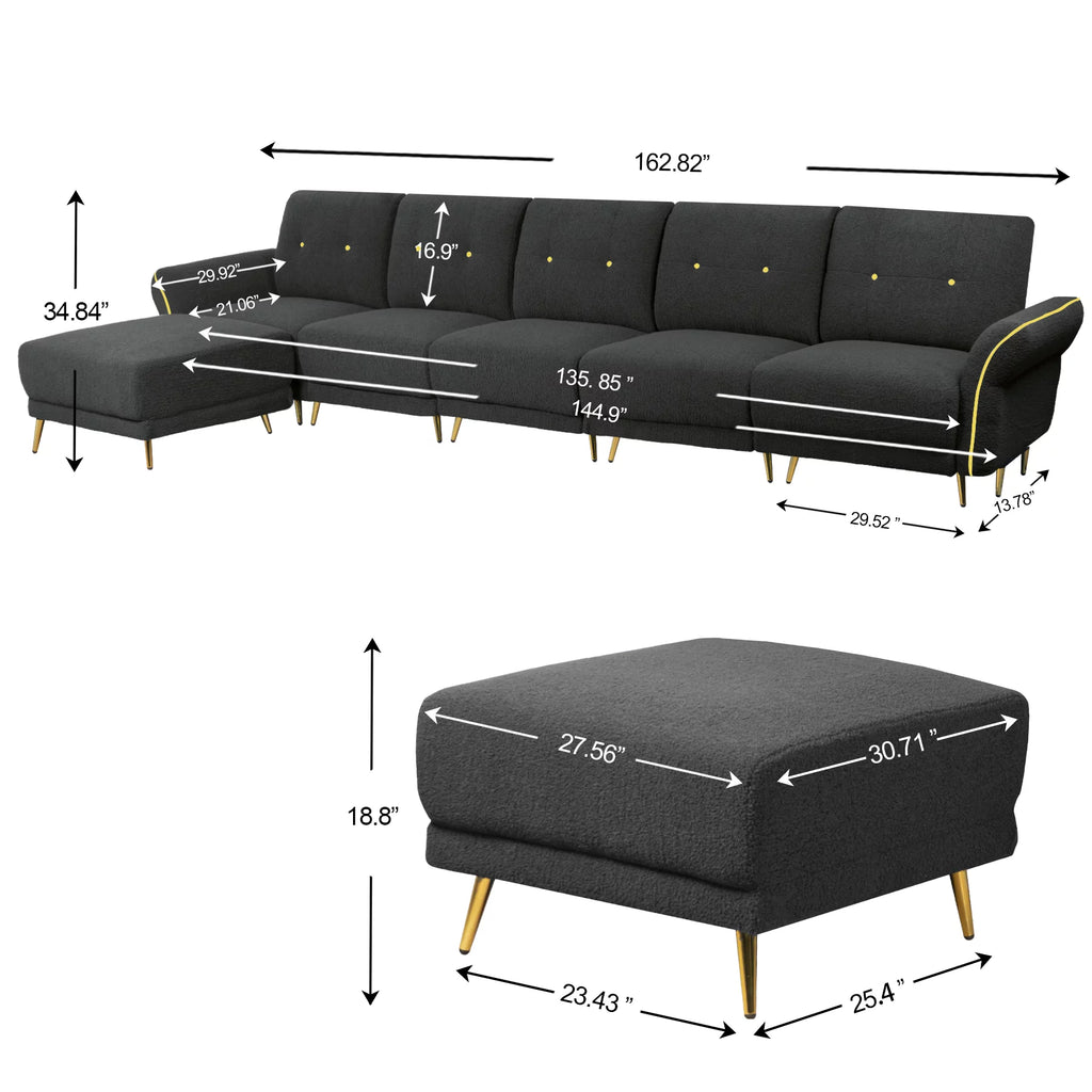 Gray Modular Sectional Sofa with Chaise and Ottomans L859805