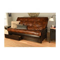 Espresso Futon Frame with Saddle Mattress & Storage Drawers Queen Size R142
