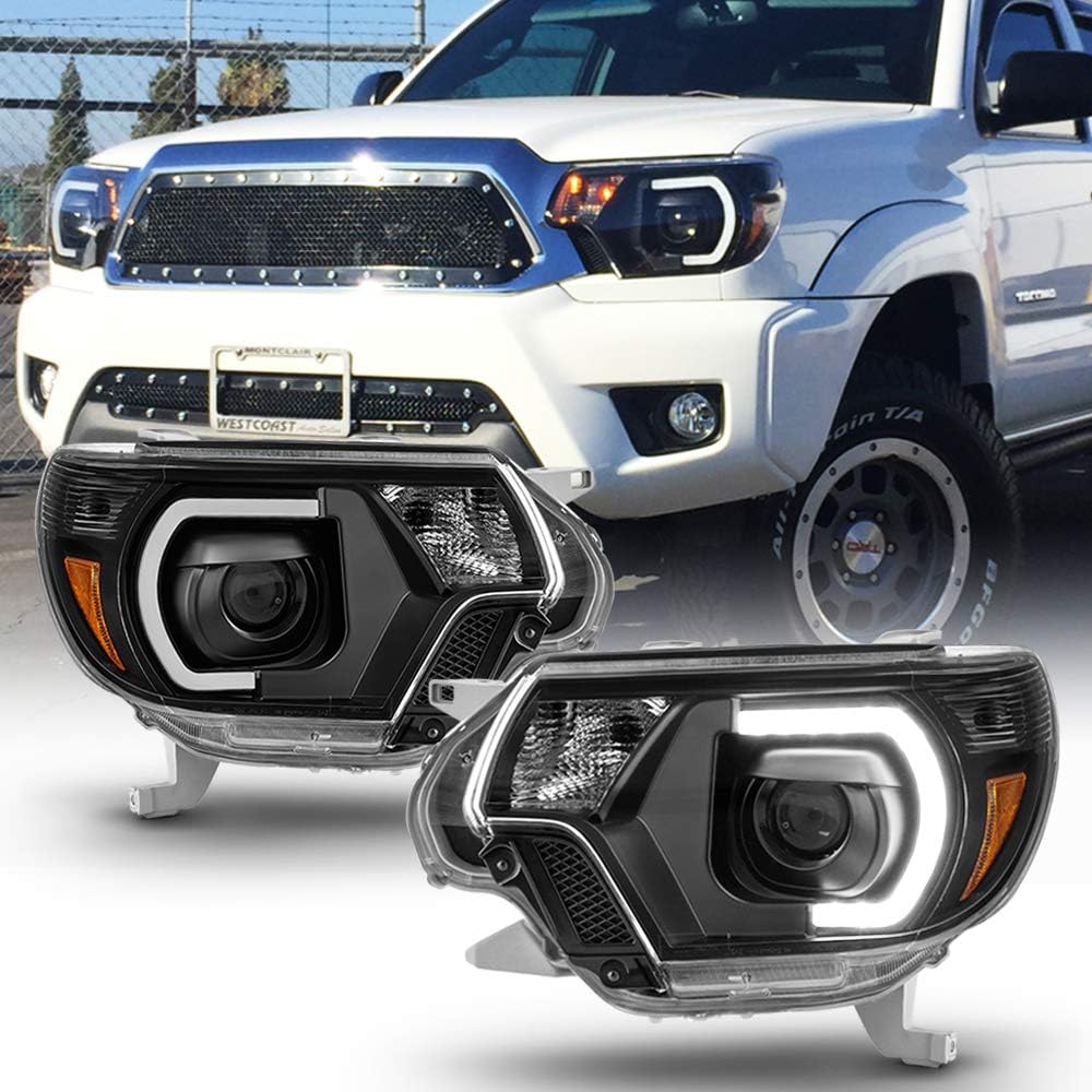 For 2012-2015 Toyota Tacoma Black LED Projector Headlights Left+Right W1319