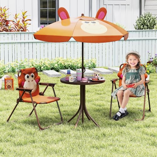 Kids Picnic Table with 2 Folding Chairs and Adjustable Umbrella M2758