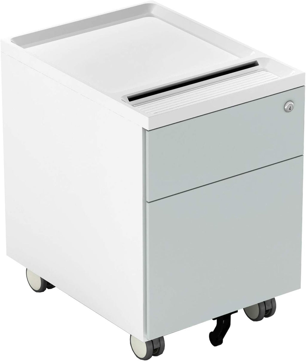 2 Drawer Metal File Cabinet with Lock and Casters V388762